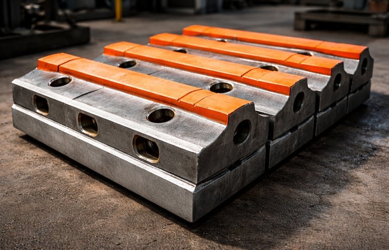 Heavy duty chrome HSI crusher blow bars manufactured by Melco Precisions